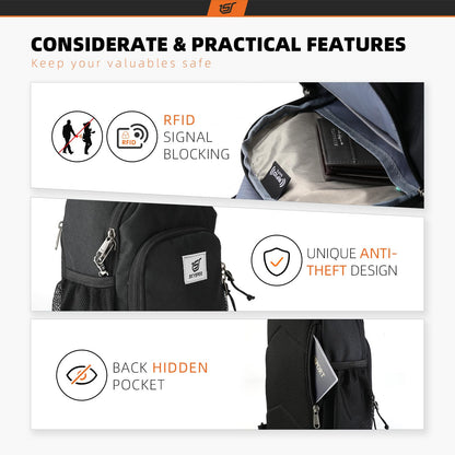 SKYSPER Sling Bag RFID Crossbody Sling Backpack Cross Body Shoulder Bag Travel Hiking Daypack for Women Men(Black)