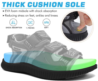 KuaiLu Mens Arch Support Hiking Sandals Orthopedic Athletic Sport Recovery Walking Cushion Sandals Open Toe Summer Beach Travel Sandles Plantar Fasciitis Water Outdoor Sandalias BlackGrey 10.5