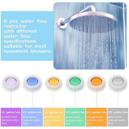 Honoson 7 Pcs Shower Flow Reducer Limiter Set 1/2 Inch Restrictor Control Valve for Fixed Handheld and Shower Head 1.2/1.5/1.8/2/ 2.2/2.5 Gpm