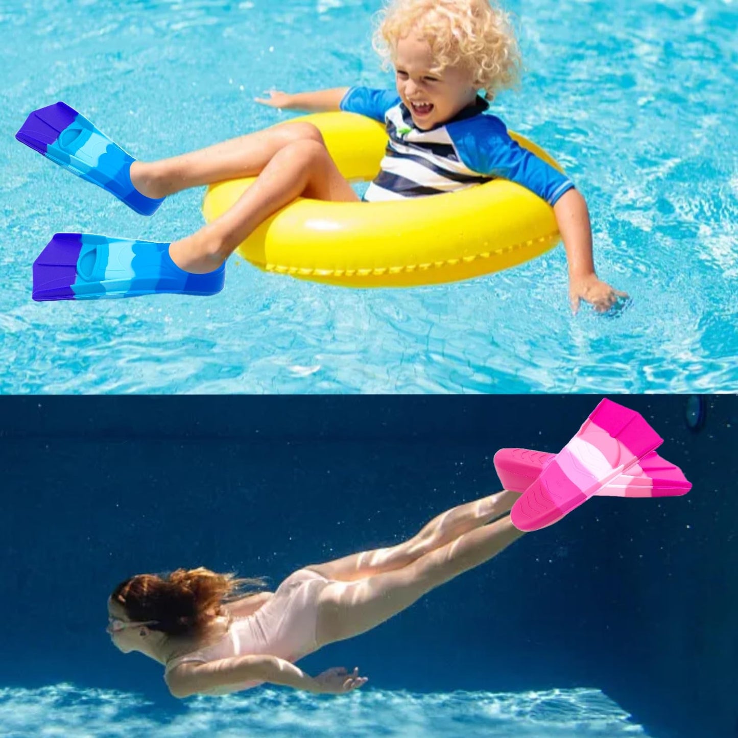 Gugmoy Kids Swim Fins,Comfortable Silicone Flippers for Swimming and Diving,Size Suitable Beginners Kids Girls Boys Adults (Medium, Colorful-G)