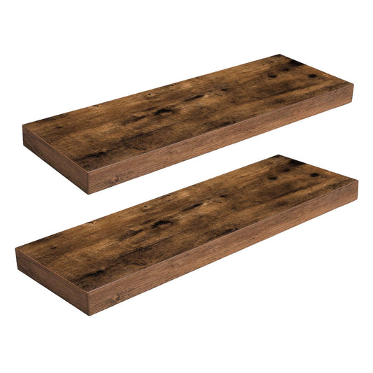 HOOBRO Floating Shelves for Wall, Wall Mounted Shelf Set of 2, 23.6" Hanging Shelf with Invisible Brackets, for Wall in Bathroom, Bedroom, Toilet, Kitchen, Living Room, Office, Rustic Brown BF60BJ01