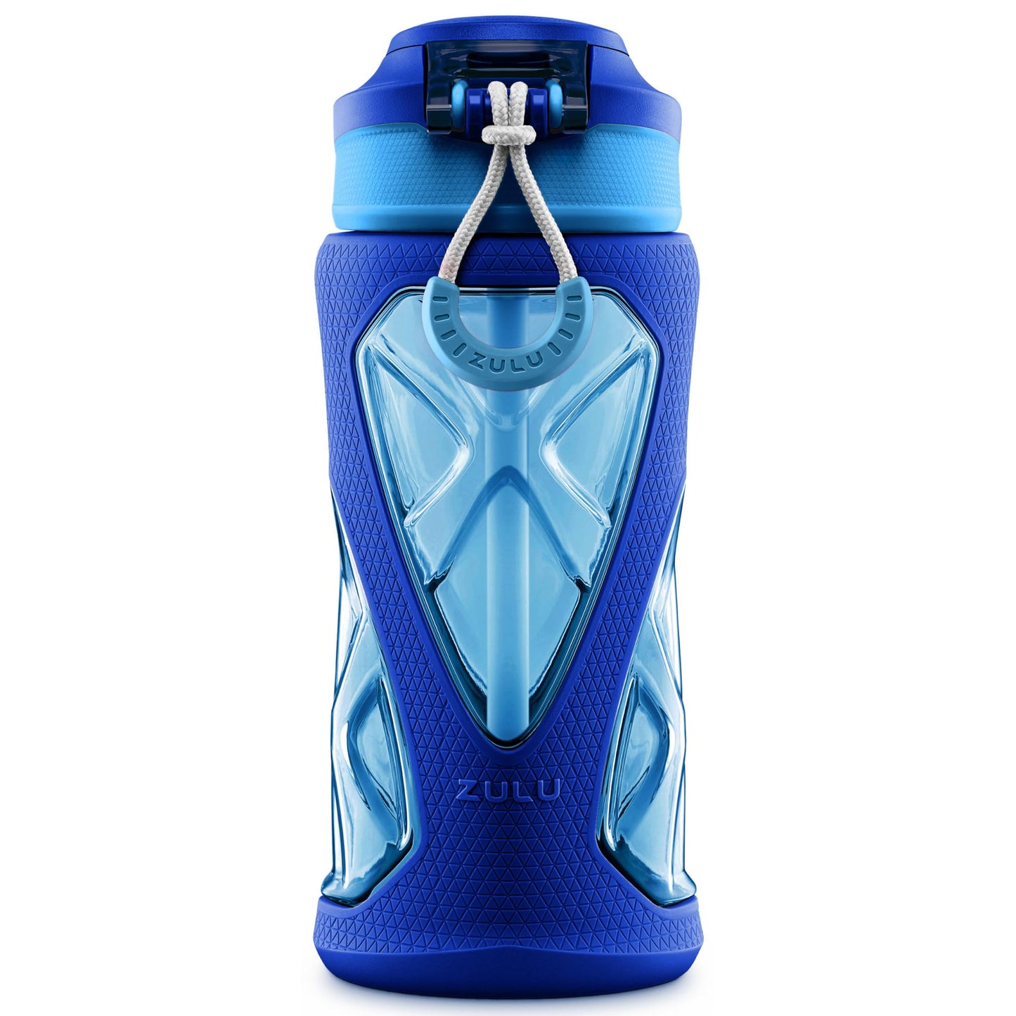 ZULU Torque 16oz Plastic Kids Water Bottle with Silicone Sleeve and Leak-Proof Locking Flip Lid, Soft Touch Carry Loop for School Backpack, Lunchbox, BPA-Free Dishwasher Safe, Mojo Blue