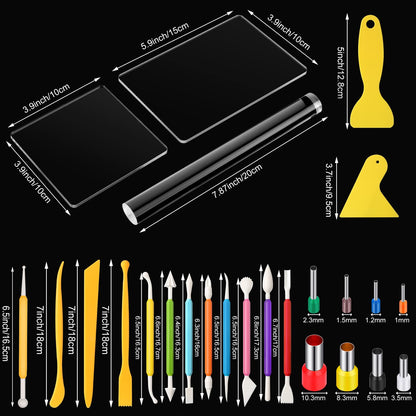 Honoson 57 Pcs Polymer Clay Cutters Tools Set Acrylic Clay Rolling Pin Roller Machine Acrylic Sheet Plastic Scraper Backing Board Stainless Steel Round Circle Shape Cutter for DIY Craft Ceramics