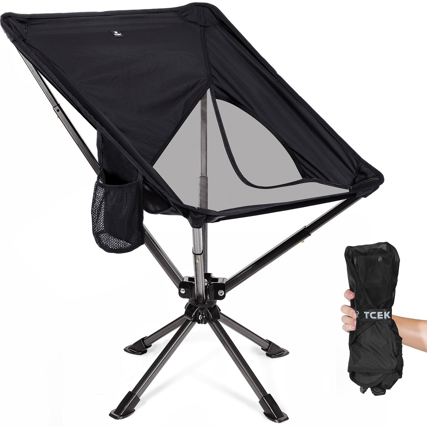 TCEK Swivel Portable Chair - Small Compact Collapsible Folding Chairs for Adults, Setup in 8 Seconds, Lightweight Outdoor Backpack Chair for Camping, Travel, Hiking, Beach, Support 300 LBS