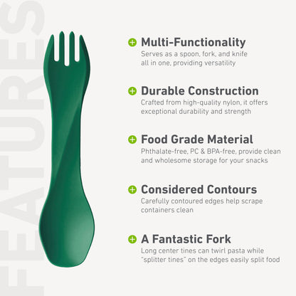 humangear GoBites Uno | Travel & Camping Utensils | Portable & Convertible Dining Ware | Multi-Functional Spork, Medium Green