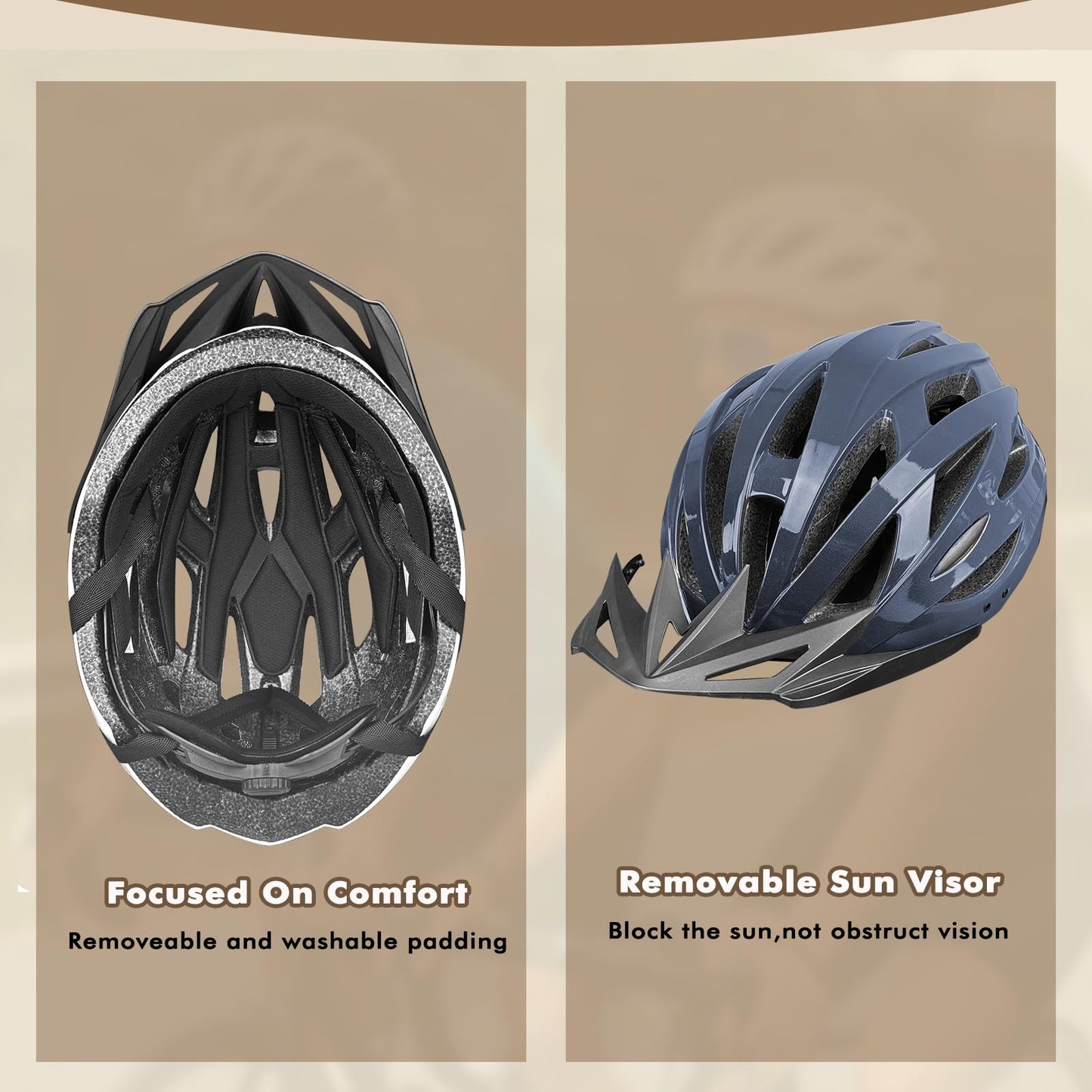 AISSTXOER Bike Helmet for Adults, CPSC-Certified 56-62cm Adjustable Road Cycling Helmet, Lightweight, Streamlined & 24-Vent One-Piece Moulded Design, with Detachable Visor (Black Gradient)