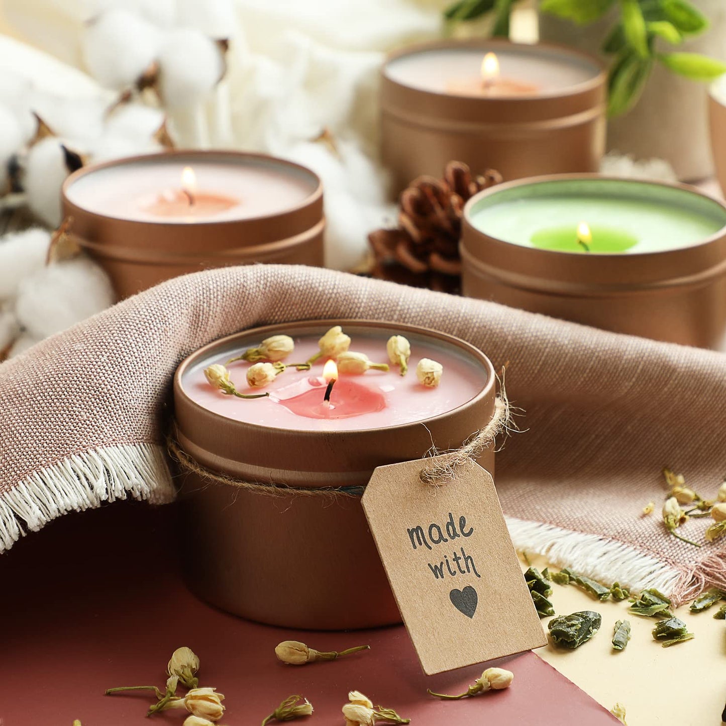 Hearth & Harbor Organic Soy Candle Making Kit for Adults, DIY Crafts, Complete Candle Making Supplies Include Natural Soy Wax, Tins, Dried Flowers, Wicks & More – Gift Idea, Perfect Home Decor – 2 Lbs