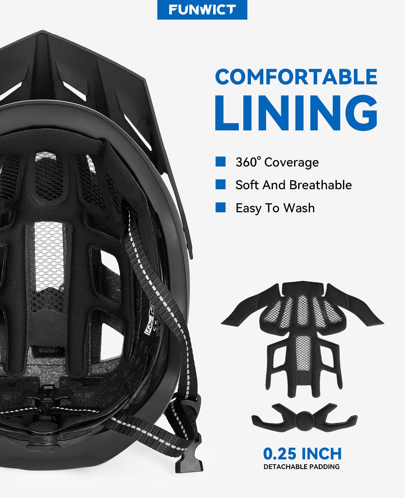 FUNWICT Adult Bike Helmet with Visor and Goggles for Men Women Mountain Road Bicycle Helmet Rechargeable Rear Light Cycling Helmet (L: 57-61 cm (22.4-24 inches), Black)