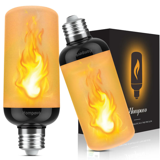 Hompavo Gen2 LED Flame Light Bulbs, Like Real Fire 4-Mode Flickering Light Bulbs with Upside Down Effect, E26 Flame Bulb for Halloween Christmas Party Patio Porch Home Indoor & Outdoor Decorations, 2