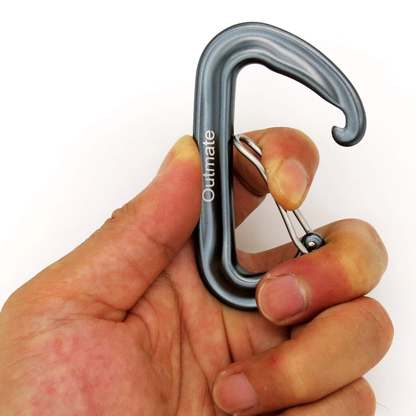 Outmate 12kN 3.2"x2" Heavy-Duty Carabiner Clips - Durable, Lightweight Aluminum Alloy Carabiners for Hiking, Camping, Keychains, Dog Leashes, Hammocks & More(Wire gate,2 Gray)