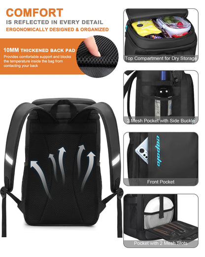 Capolo Cooler Backpack Insulated Waterproof for Women Men, Leak Proof Backpack Coolers Thermal Bag Soft Travel Cooler Bag Ice Chest Lunch Back Pack for Camping Picnic(Deep Black Leather,36 Cans)