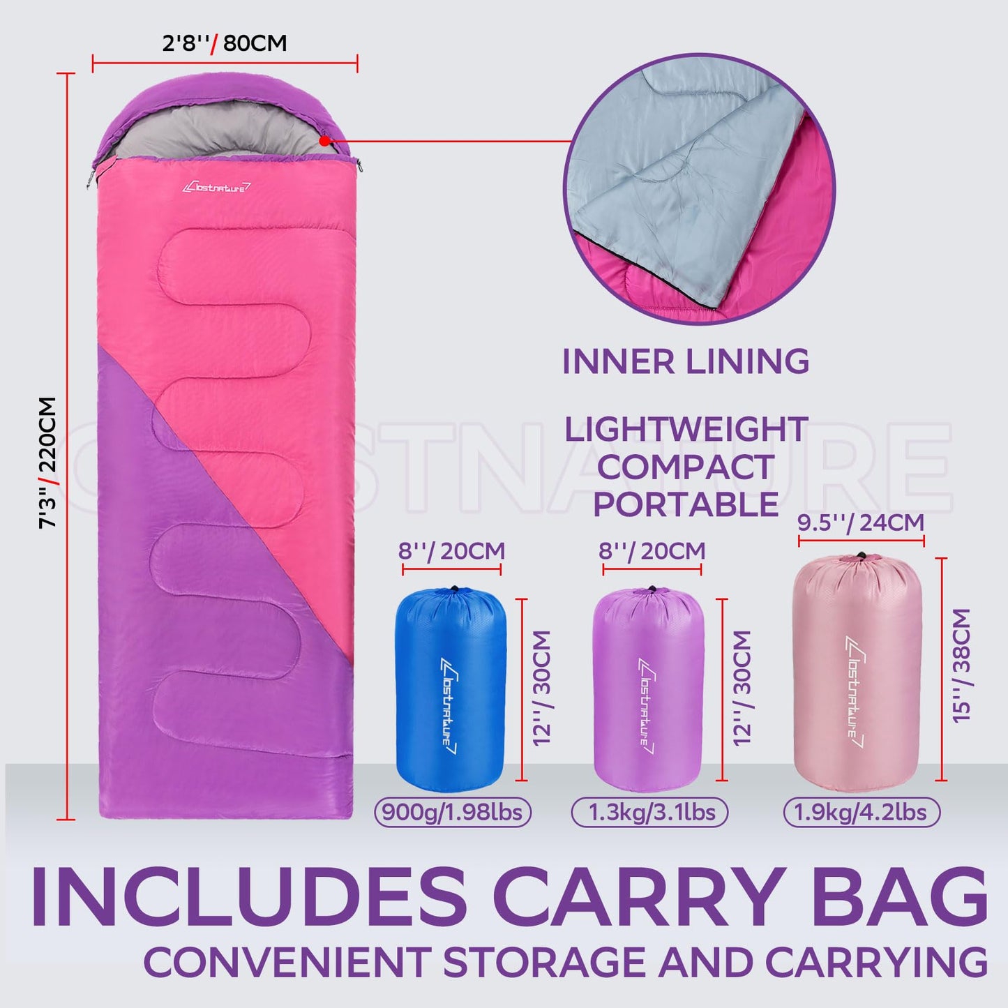 Clostnature Sleeping Bag for Adults and Kids - Lightweight Camping Sleeping Bag for Girls, Boys, Youths, Ultralight Backpacking Sleeping Bags for Cold Weather - Compression Sack Included(Left Zipper)