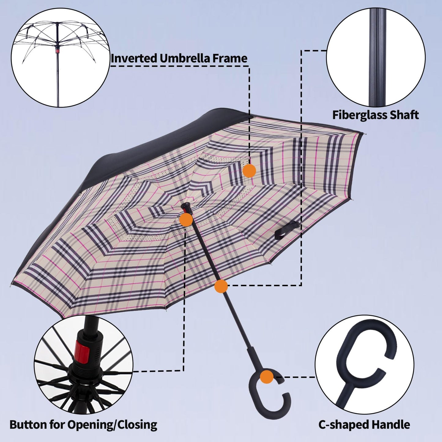 LLanxiry Inverted Reverse Upside Down Umbrella, Waterproof, C-Shaped Handle, Frosted Design, for Men and Women