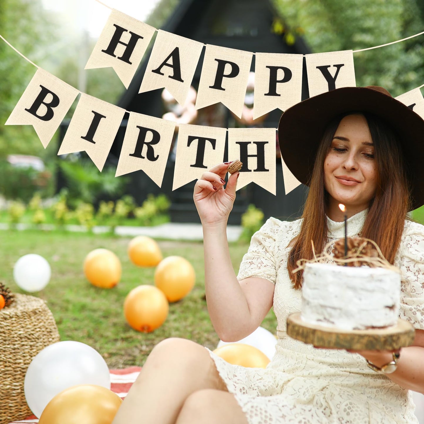 Hooqict Burlap Happy Birthday Banner Sign for Backdrop Black Birthday Decorations for Men Women Kids 1st 2nd 3rd Party Banner Wall Door Garland Bunting Flag