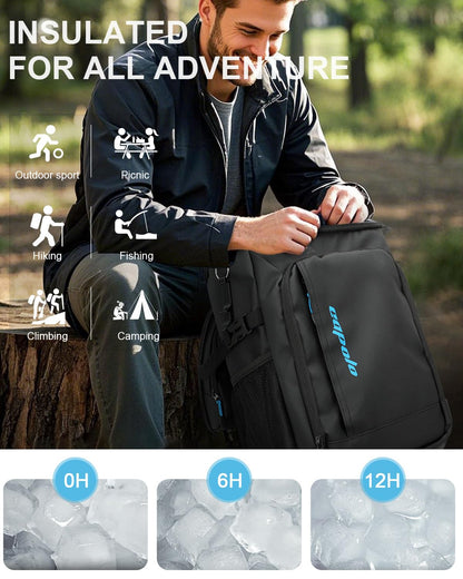 Capolo Cooler Backpack Insulated Waterproof for Women Men, Leak Proof Backpack Coolers Thermal Bag Soft Travel Cooler Bag Ice Chest Lunch Back Pack for Camping Picnic(Deep Black Leather,36 Cans)