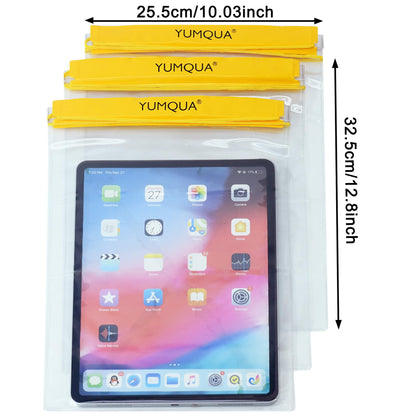YUMQUA Waterproof Bags Large Size 3 Pack, Clear Watertight Pouch Holder for Document Map Camera Mobile Phone Car Key, fits Kayaking Boating Hiking Water Sports, Yellow