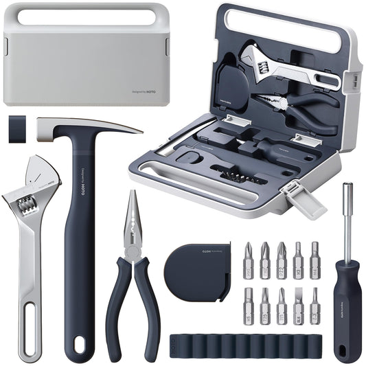 HOTO 16-Piece Home Tool Kit, Basic Hand Tool Set with Storage Box – Includes Screwdriver, Wrench, Hammer, Tape Measure, Plier – Ideal for Household, Garage, Office, Dorm Repairs & DIY Projects