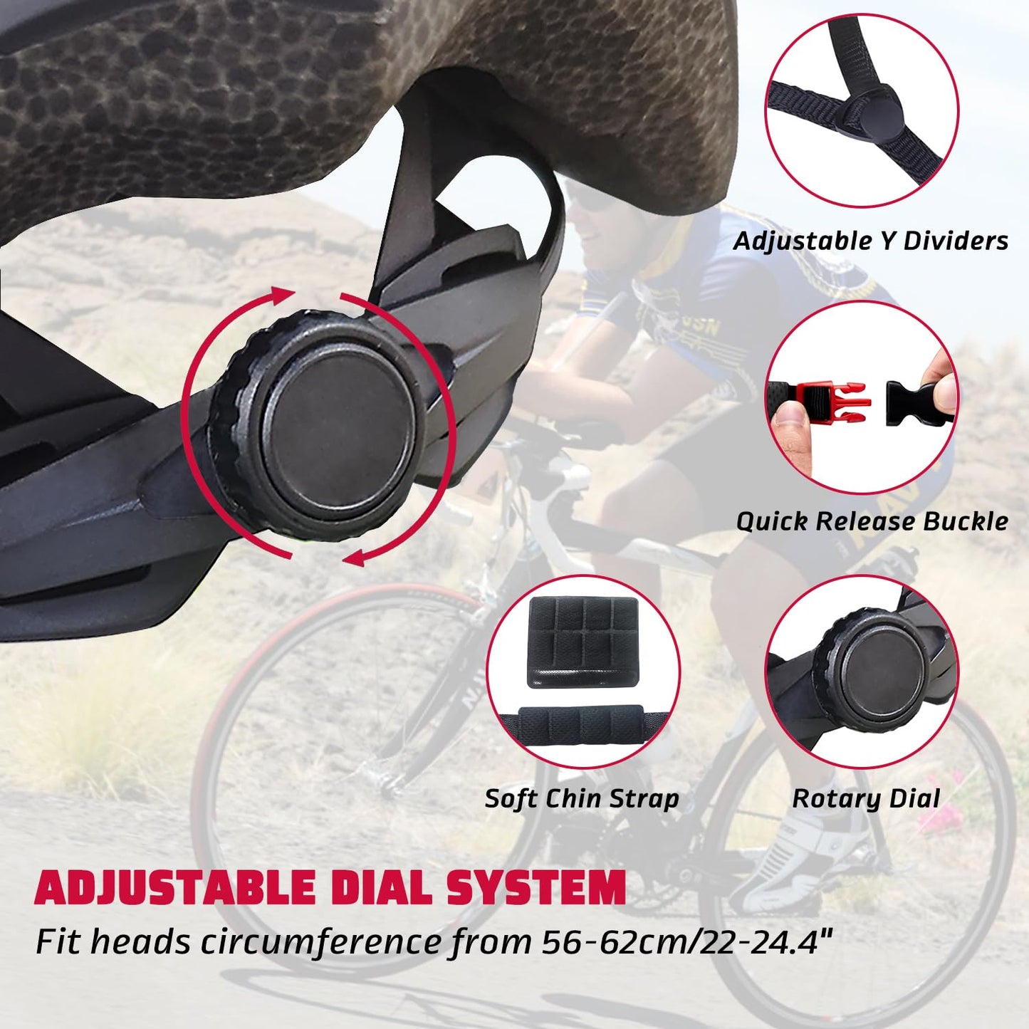 SAEROVIE Adult Bike Helmet, Mountain and Road Bicycle Helmets with Visor, Lightweight Breathable and 56 to 62 cm Adjustable Cycling Riding Helmets for Mens and Womens