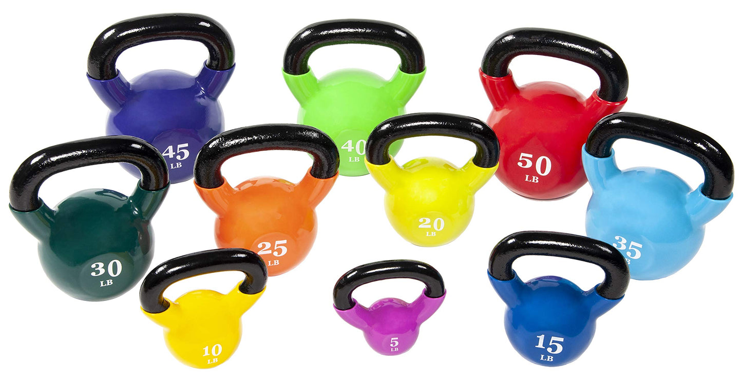 Signature Fitness All-Purpose Color Vinyl Coated Solid Cast Iron Kettlebell Weight, 35lbs