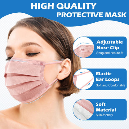 ZIYE 100 Pcs Multicolor Disposable Face Masks, Breathable Non-woven Multicolor Mask Facial Mouth Cover 3 Layer with Nose Clip Elastic Earloop 4Color