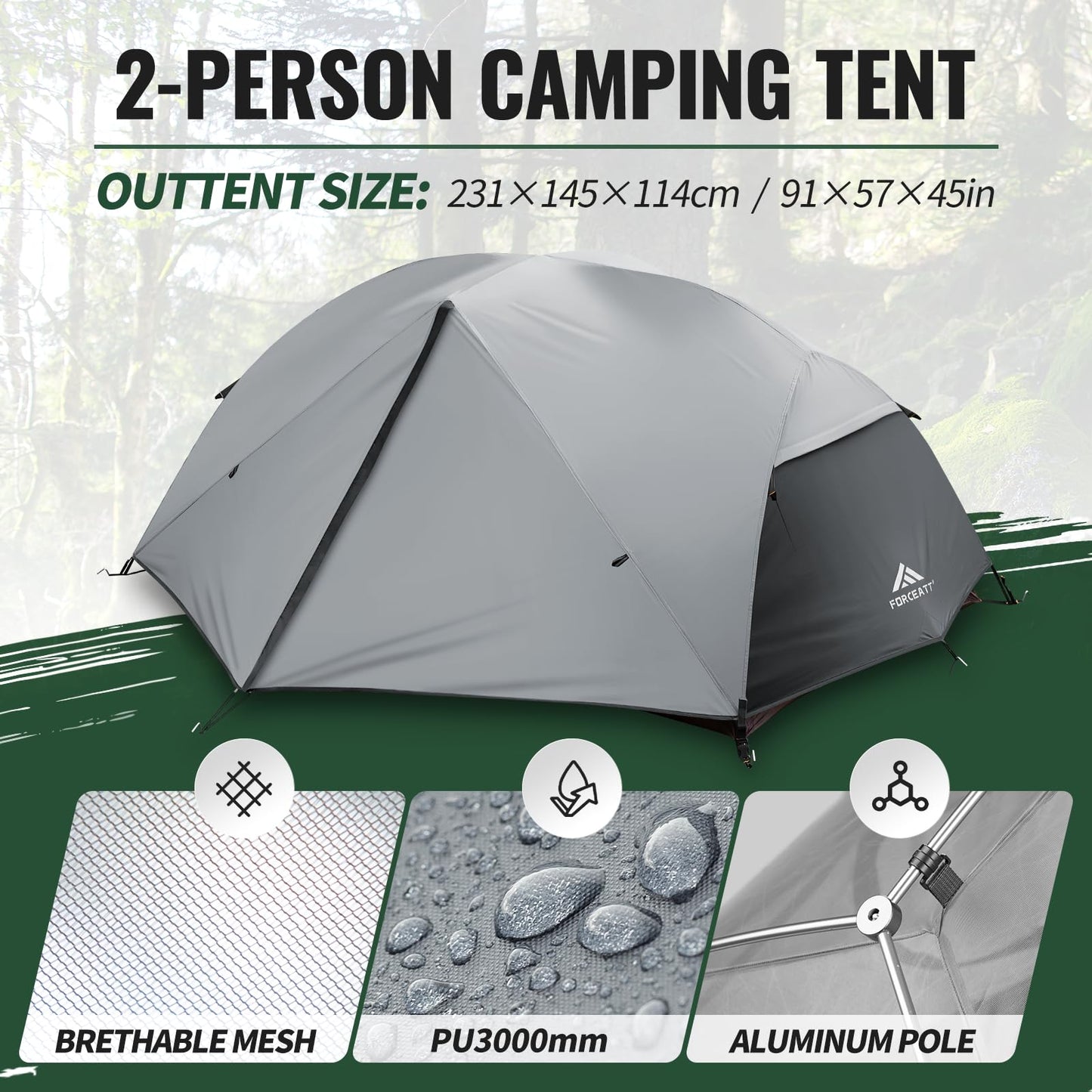 Forceatt Tent for 2 Person is Waterproof and Windproof, Camping Tent for 3 to 4 Seasons,Lightweight Aluminum Pole Backpacking Tent Can be Set Up Quickly,Great for Hiking…