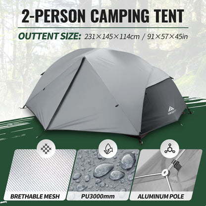 Forceatt Tent for 2 Person is Waterproof and Windproof, Camping Tent for 3 to 4 Seasons,Lightweight Aluminum Pole Backpacking Tent Can be Set Up Quickly,Great for Hiking…