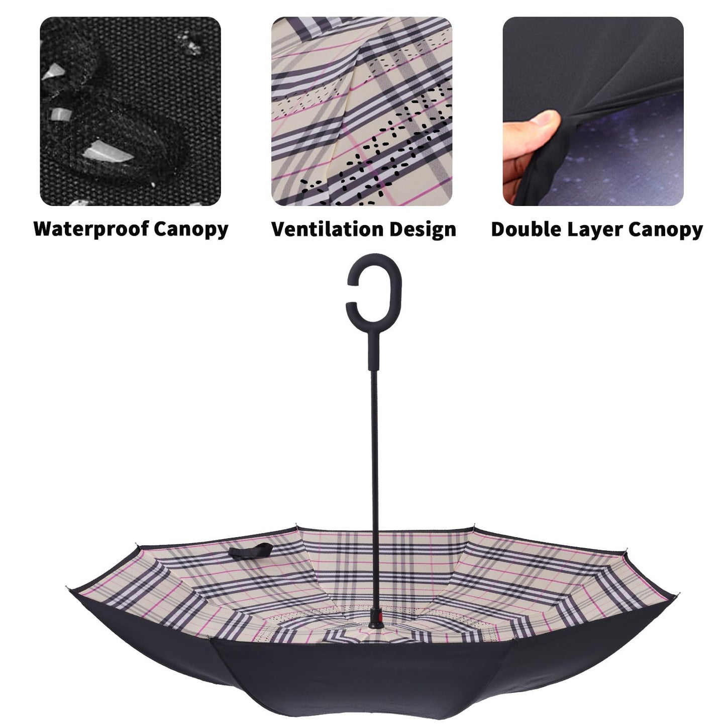 LLanxiry Inverted Reverse Upside Down Umbrella, Waterproof, C-Shaped Handle, Frosted Design, for Men and Women