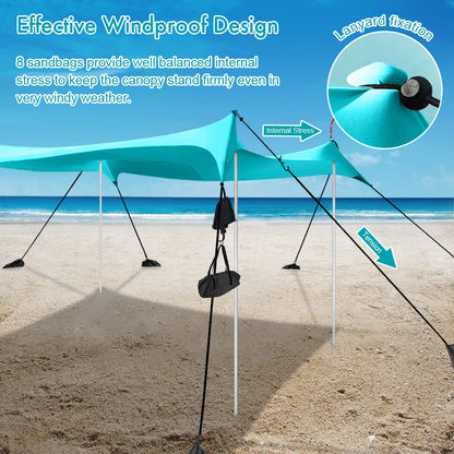 Easierhike Beach Shade Windproof Design, Sun Shelter UPF50+ Portable Family Canopy Tent with 8 Sandbag Anchors 10x10 FT 4 Poles Pop Up Outdoor Shelter for Beach, Camping, Fishing, Backyard and Picnics