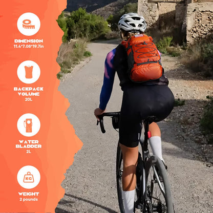 Maelstrom Hydration Hiking Backpack with 2L/3L Water Bladder, High Flow Bite Valve Camping Daypack Lightweight (2.Orange, 2L Bladder)