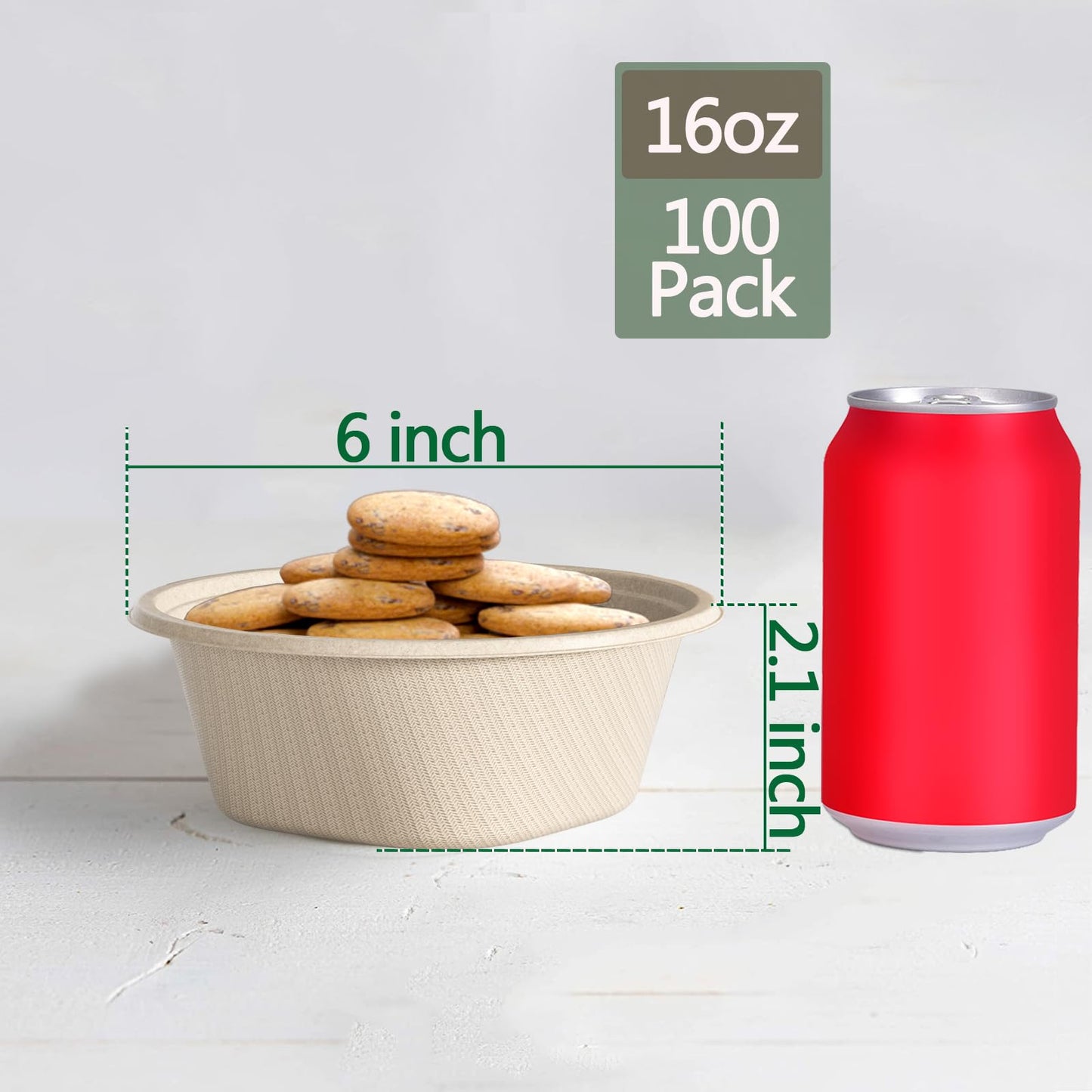 Homestockplus 16 Oz Disposable Paper Bowls - Heavy Duty Small Disposable Bowls - Made from Natural Bagasse for Cereal, Rice, French Fries - Convenient and Compostable [100/Pack]