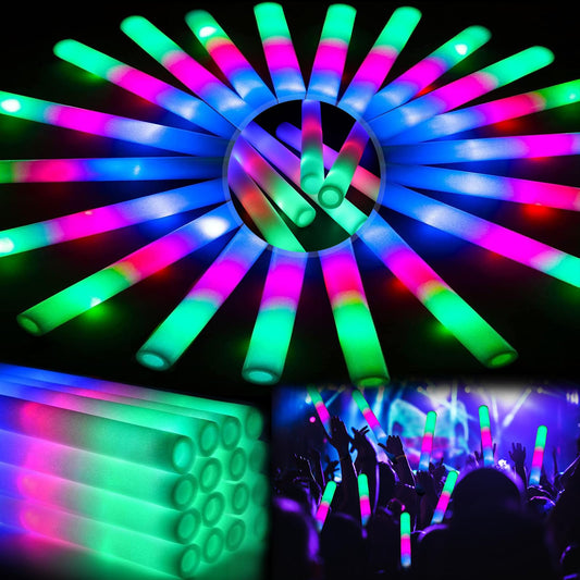 HONLYNE 44 PCS Foam Glow Sticks with 3 Modes Colorful Flashing, Foam Light Up Sticks, LED Light Sticks, Glow Sticks Party Pack for New Year, Wedding, Raves, Concert, Christmas