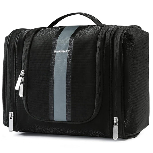 BAGSMART Extra Large Toiletry Bag Hanging Toiletry Bag for Travel, Water-resistant Cosmetic Makeup Travel Bag, Capacity Travel Bag Organizer for Full-size Toiletries, Black-Large