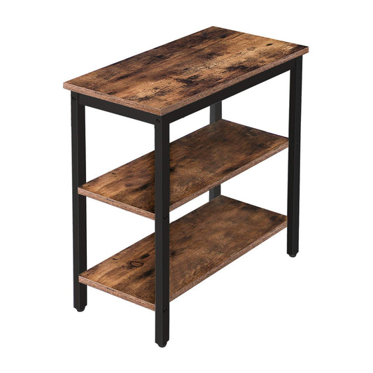 HOOBRO End Table, Simple Rustic Side Table with 3-Tier Storage Shelf, Narrow Nightstand for Small Spaces, for Living Room, Bedroom,Easy Assembly, Industrial Design, Rustic Brown and Black BF14BZ01