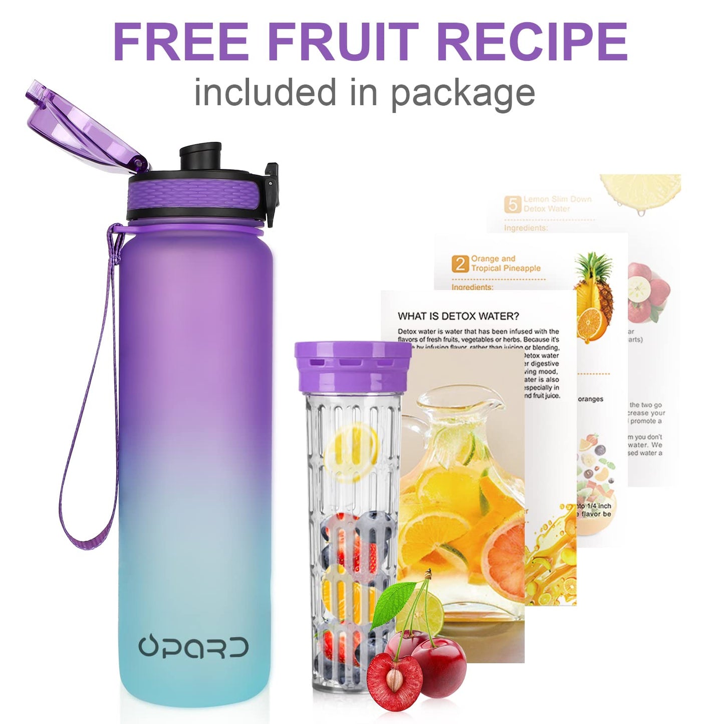 Opard 32oz Sports Water Bottle with Motivational Time Marker to Drink, Reusable BPA Free Tritan with Filter for Gym and Outdoor