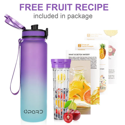Opard 32oz Sports Water Bottle with Motivational Time Marker to Drink, Reusable BPA Free Tritan with Filter for Gym and Outdoor