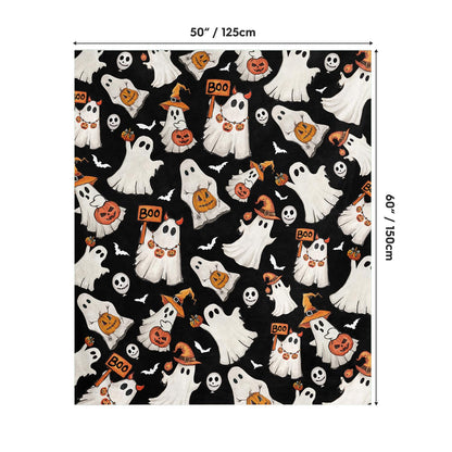 Horaldaily Halloween Flannel Blanket Throw, Ghost Boo Jack-O-Lantern Pumpkin Skulls Soft Fuzzy Plush Cozy Fleece Blankets for Couch Sofa Bed Lounging, Ideal Gifts for Kids Adults Wife Self, 50x60