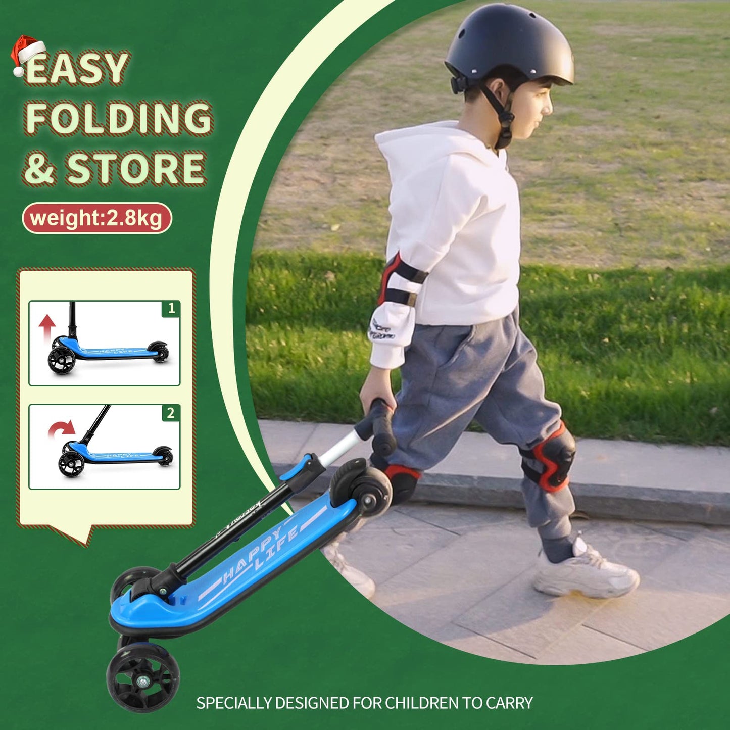 besrey Kick Scooter for Kids Ages 3-10, 3-Wheel Folding Scooter with Adjustable Height, LED Light Wheels, Extra Wide Deck for Outdoor Activities