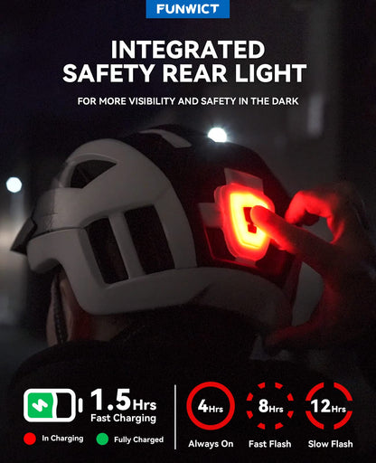 FUNWICT Adult Bike Helmet with Visor and Goggles for Men Women Mountain Road Bicycle Helmet Rechargeable Rear Light Cycling Helmet (L: 57-61 cm (22.4-24 inches), Black)