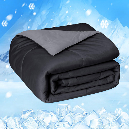 HOMFINE Cooling Comforter Japanese Double-Sided Cold Tech Fabric Cooling Blanket for Night Sweats Hot Sleepers, Q-Max 0.45 Soft Breathable Silky Smooth Lightweight Black Summer Comforter Queen