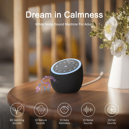 Hotmoon Sound Machine with 40 High-Fidelity Sounds, White Noise Sound Machine with Memory Functions, 8 Color Night Light, USB Power Supply, for Sleep & Noise Reduction Sleep Aid, Plug-in (Iron Black)