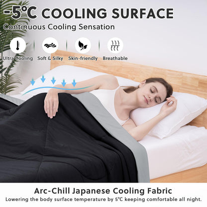 HOMFINE Cooling Comforter Japanese Double-Sided Cold Tech Fabric Cooling Blanket for Night Sweats Hot Sleepers, Q-Max 0.45 Soft Breathable Silky Smooth Lightweight Black Summer Comforter Queen