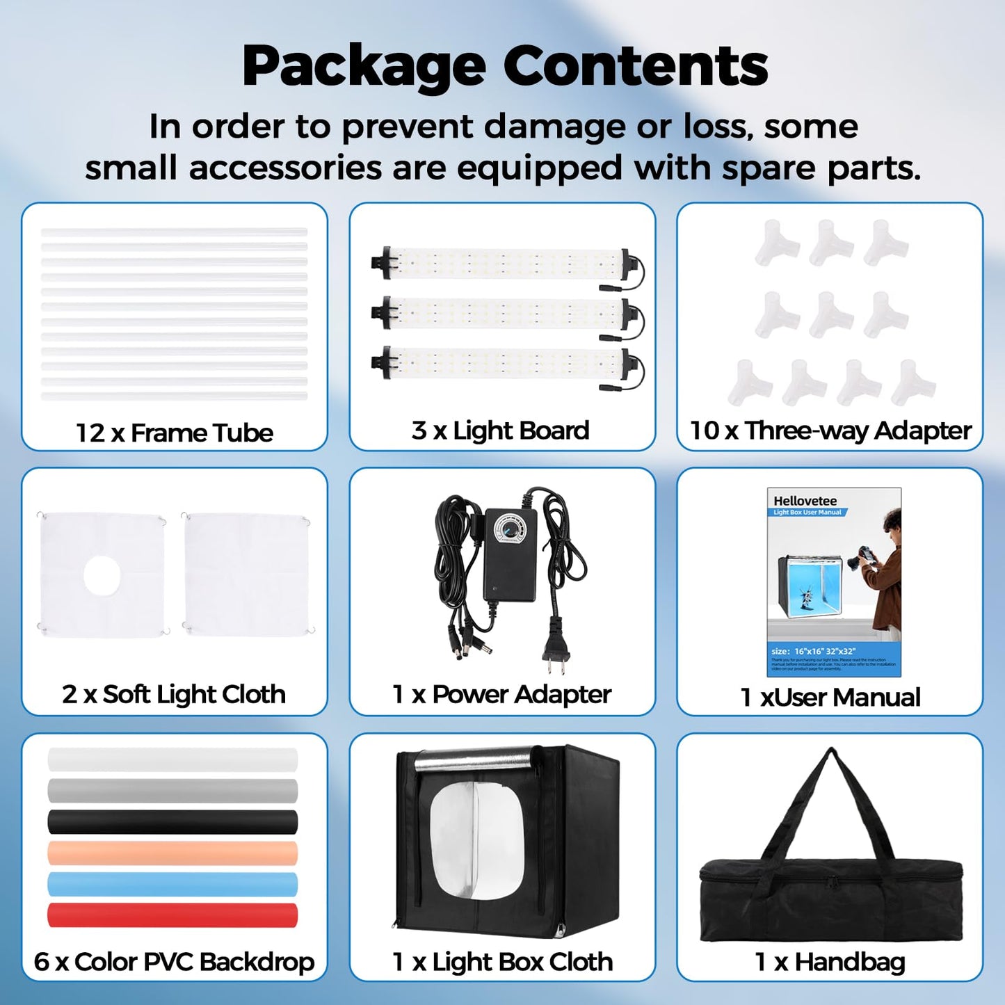 Photo Light Box, Portable 12/16/20/24/32 Photo Studio Light Box, Shooting Tent Kit with 405 Light Beads and 6 Color Backdrops. Lightbox with 3 Stepless Dimming Light Boards for Product Photography