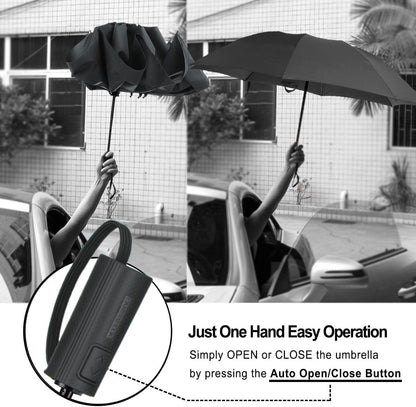 LANBRELLA Compact Reverse Folding Umbrella Auto Windproof Travel Umbrella-Black