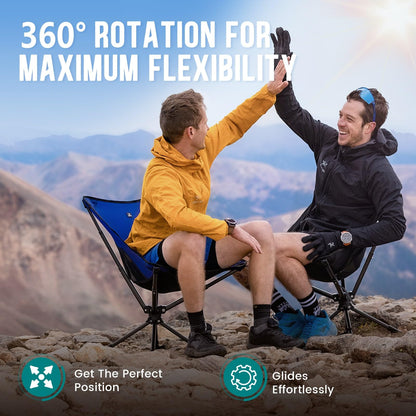 TCEK Swivel Portable Chair - Small Compact Collapsible Folding Chairs for Adults, Setup in 8 Seconds, Lightweight Outdoor Backpack Chair for Camping, Travel, Hiking, Beach, Support 300 LBS