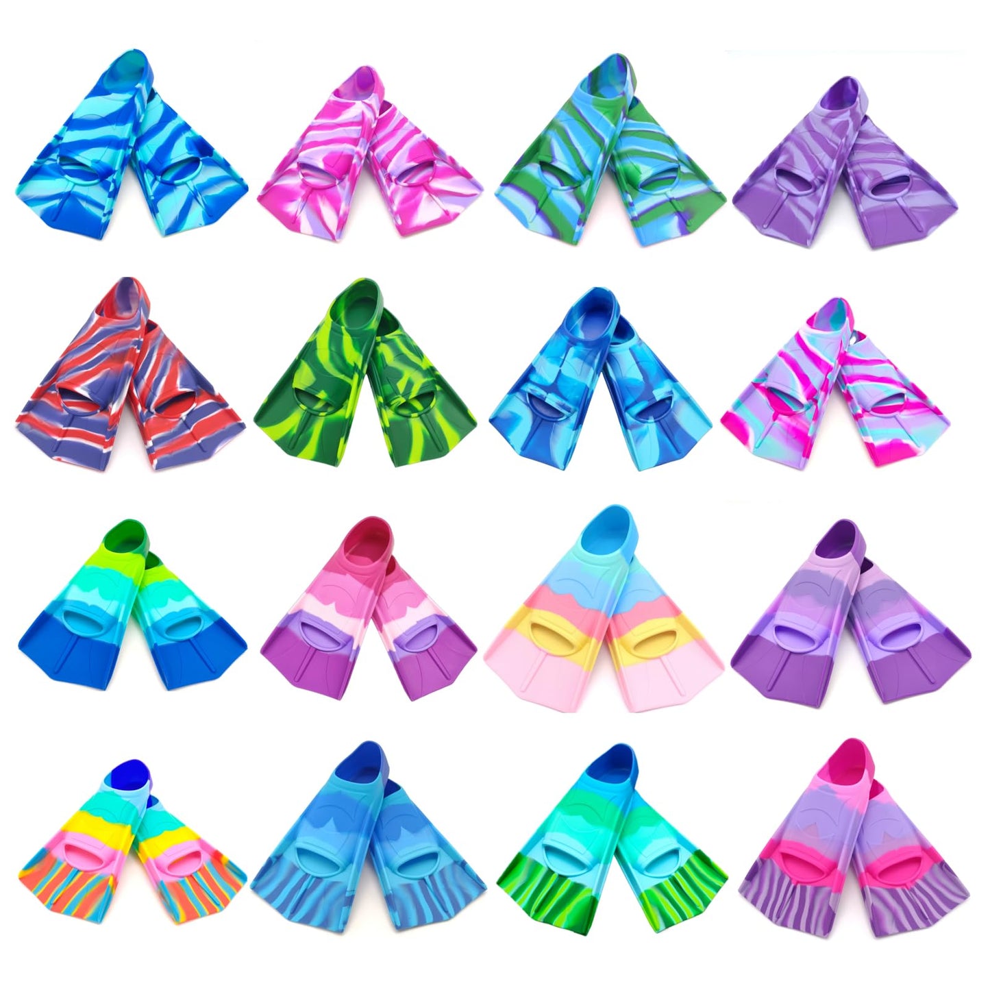 Gugmoy Kids Swim Fins,Comfortable Silicone Flippers for Swimming and Diving,Size Suitable Beginners Kids Girls Boys Adults (Medium, Colorful-G)