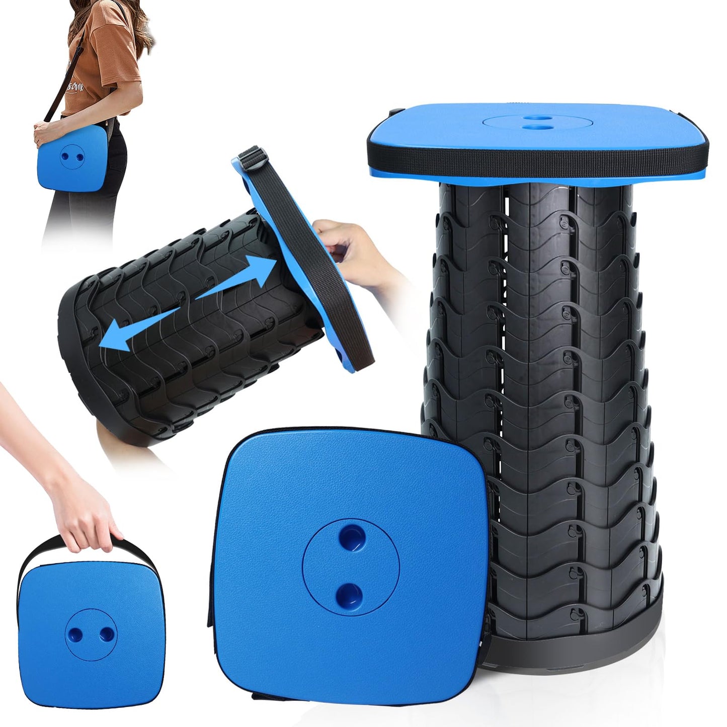 Deer's Life Square Portable Folding Stool, Upgrade Full Color Collapsible Stools for Adults Heavy Duty 485lbs Yet Small Lightweight Telescoping Retractable Camping Stool for Travel Outdoor Indoor