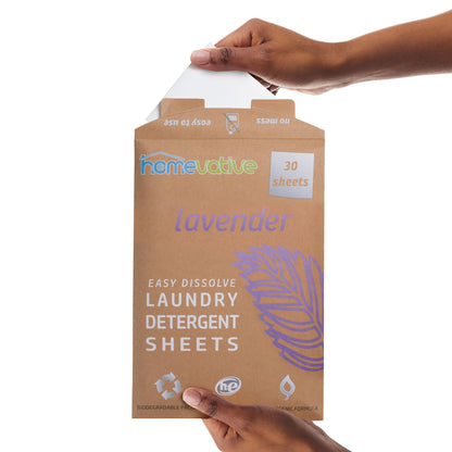 Homevative Laundry Detergent Sheets, 30 Sheets, Up to 60 Loads, Easy Dissolve, Lavender, Eco package, HE Compatible, Septic friendly, Great for travel, college, laundromat and at home
