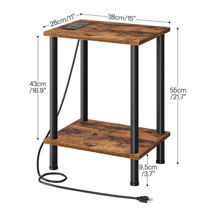 HOOBRO Side Table with Charging Station, End Table with USB Port and Outlet, Nightstand with 2-Layer Storage Shelves for Small Spaces, Living Room, Bedroom, Stable Frame, Rustic Brown BF09UBZ01