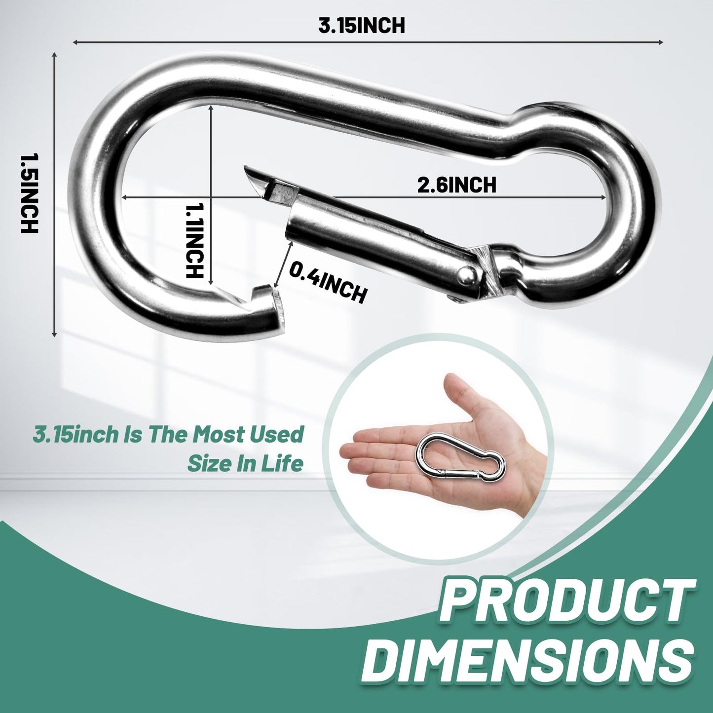 Pixel Panda 3.1 Inch Heavy Duty Gym Carabiner Load 1000lbs, 4 Pack Large Carabiner Clips,Snap Hooks for Fitness Attachment, Gym, Outdoor, Swing, Hammock, Hiking