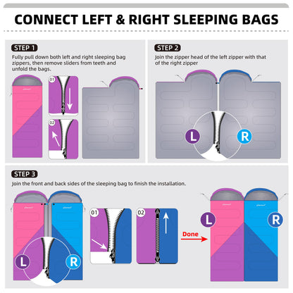 Clostnature Sleeping Bag for Adults and Kids - Lightweight Camping Sleeping Bag for Girls, Boys, Youths, Ultralight Backpacking Sleeping Bags for Cold Weather - Compression Sack Included(Left Zipper)